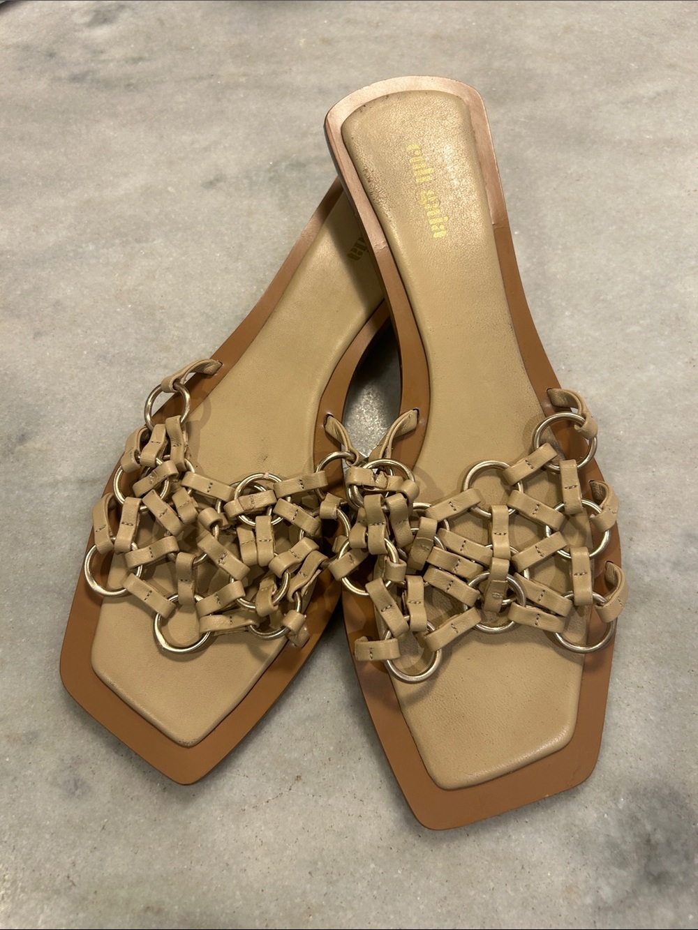 cult gaia Tan Woven Ring-Detail Slide Sandals